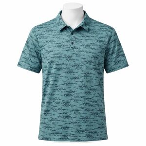 Size L Adidas Men’s Go-To Polo Golf Shirt Blue Print Performance Short Sleeve